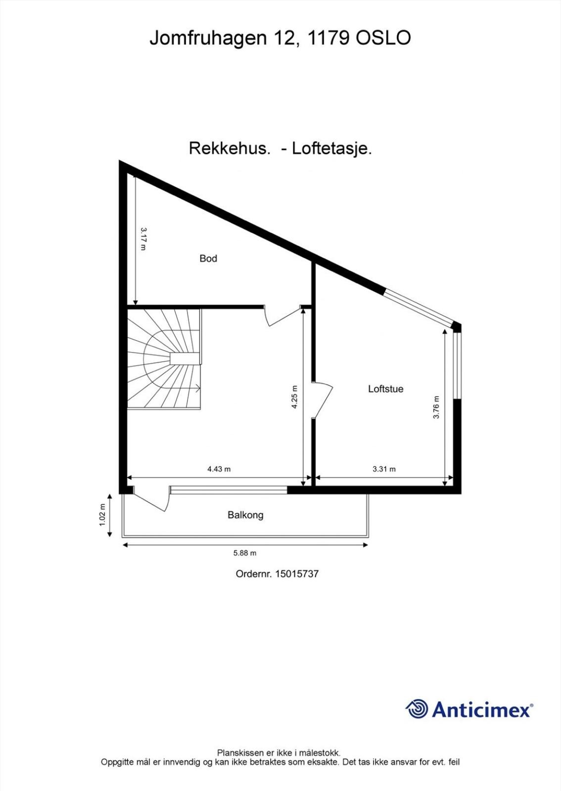 Plantegning loft. Teknisk rom/bod med lagringsmuligheter